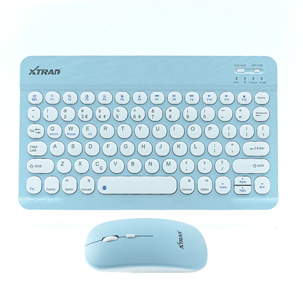 Kit Teclado E Mouse Bluetooth Ultrafino Sem Fio Azul Xtrad HK-8880