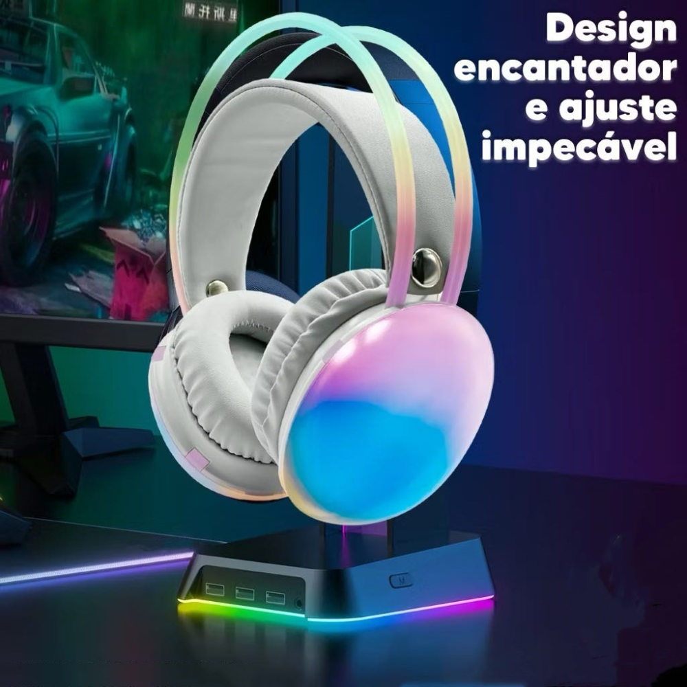Fone De Ouvido Bluetooth Gamer Headset Hmaston Sn29 Rgb Tws Branco (2)