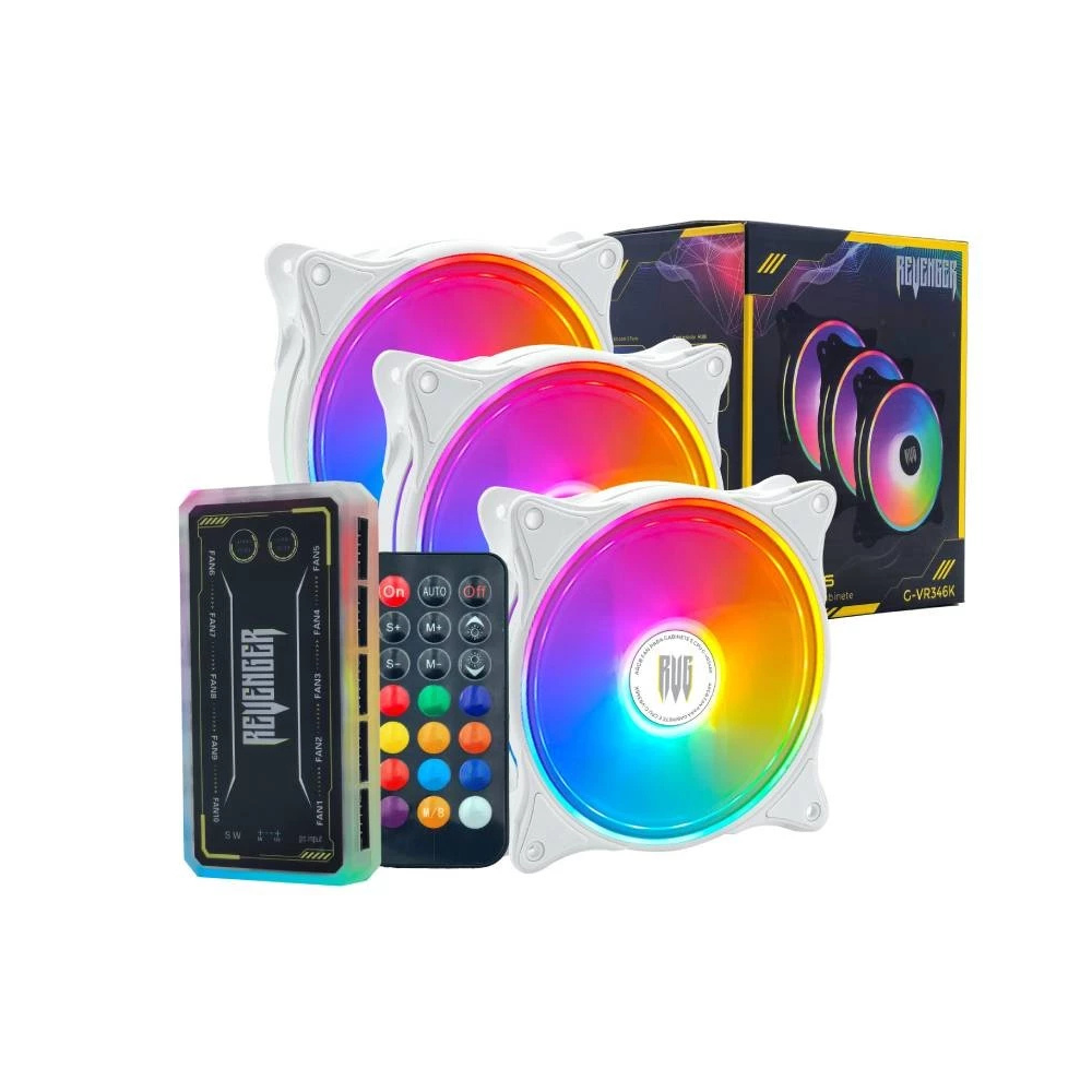 Kit 3 Coolers Fan ARGB 120mm G-VR346K com Hub e Controle Remoto - Branco (2)