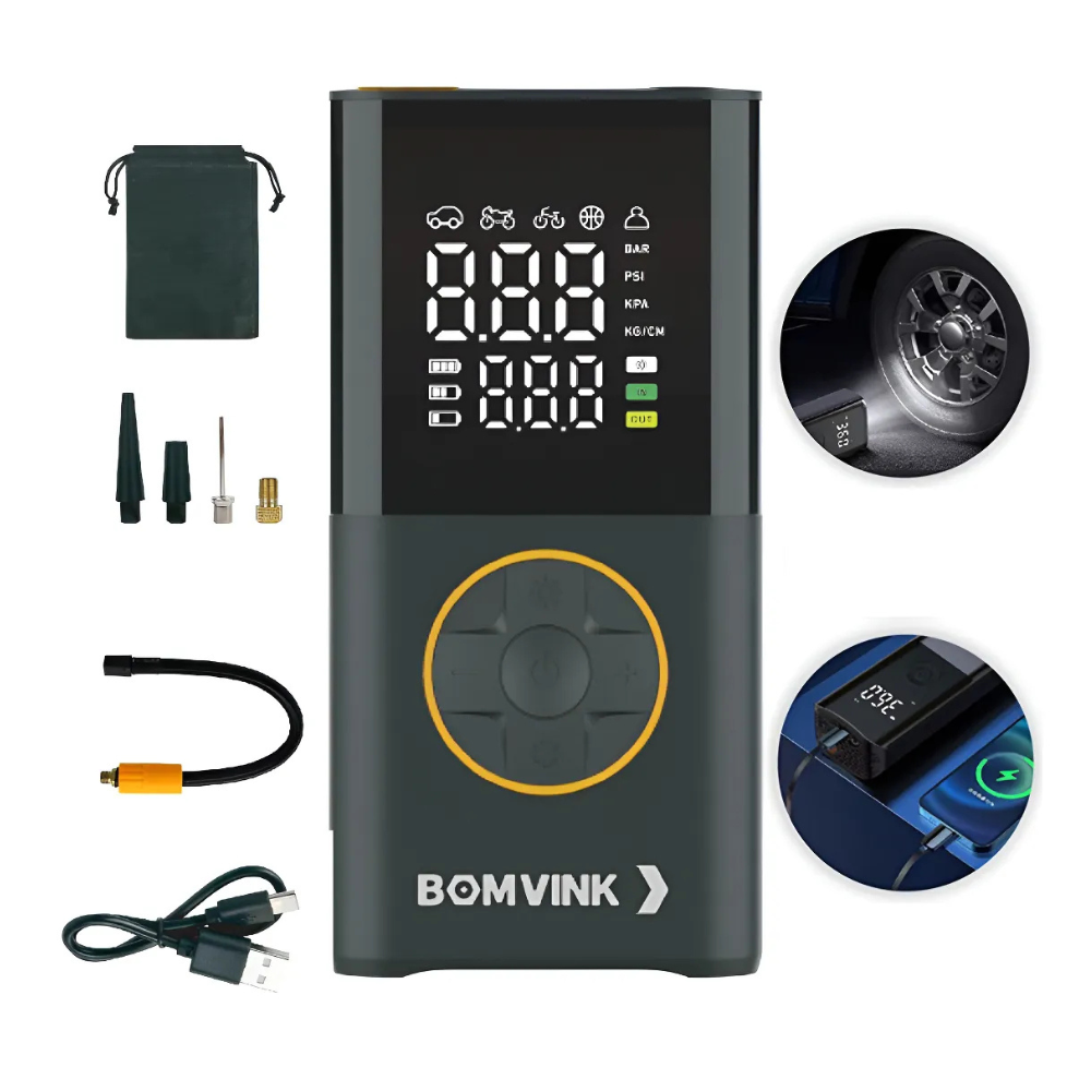 Mini Compressor de Ar Digital Portátil BOMVINK BOM-8907 – 4000mAh, LED, Power Bank (1)