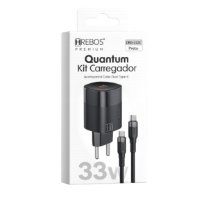 Kit Carregador Hrebos Quantum 33W PD + Cabo Dual USB-C (Premium)