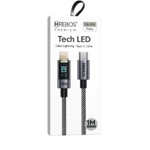 Cabo USB-C para Lightning HREBOS Tech LED CB-371i 30W PD 1 Metro
