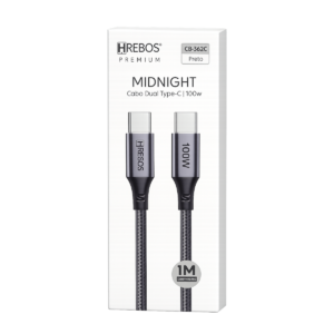 Cabo USB-C para USB-C HREBOS Premium Midnight CB-362C 100W 1 Metro