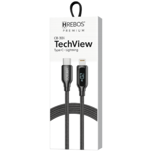 Cabo USB-C para Lightning REBOS Premium TechView CB-30LI 20W com Display Digital