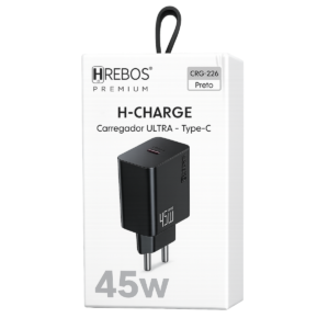 Carregador HREBOS Premium H-CHARGE 45W USB-C (PRETO)
