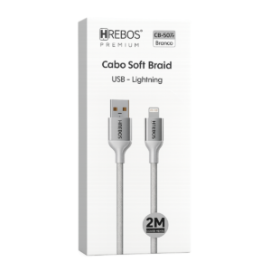 Cabo HREBOS Premium Soft Braid USB - Branco 2 Metros