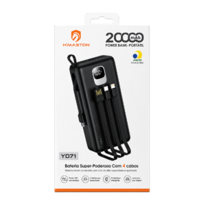 Carregador Portátil Power Bank H'Maston 20.000mAh Visor LED e Carregamento Rápido 3A